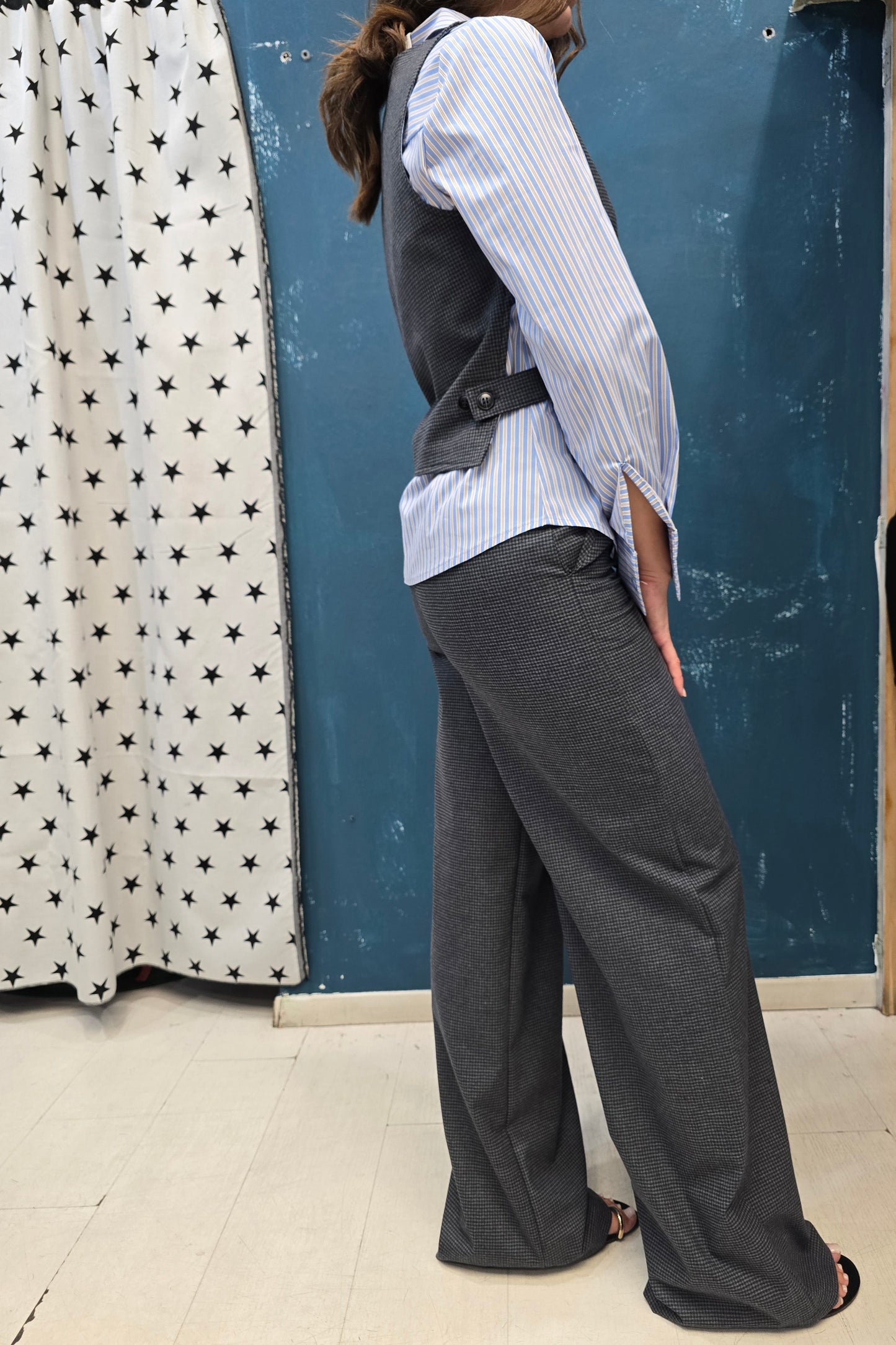 Pantalone Palazzo Check Grigio