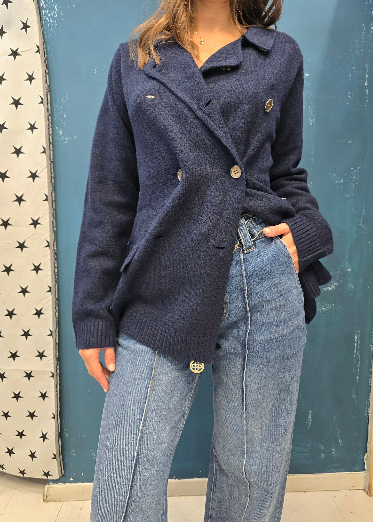 Cappotto Maglia Doppiopetto Blu