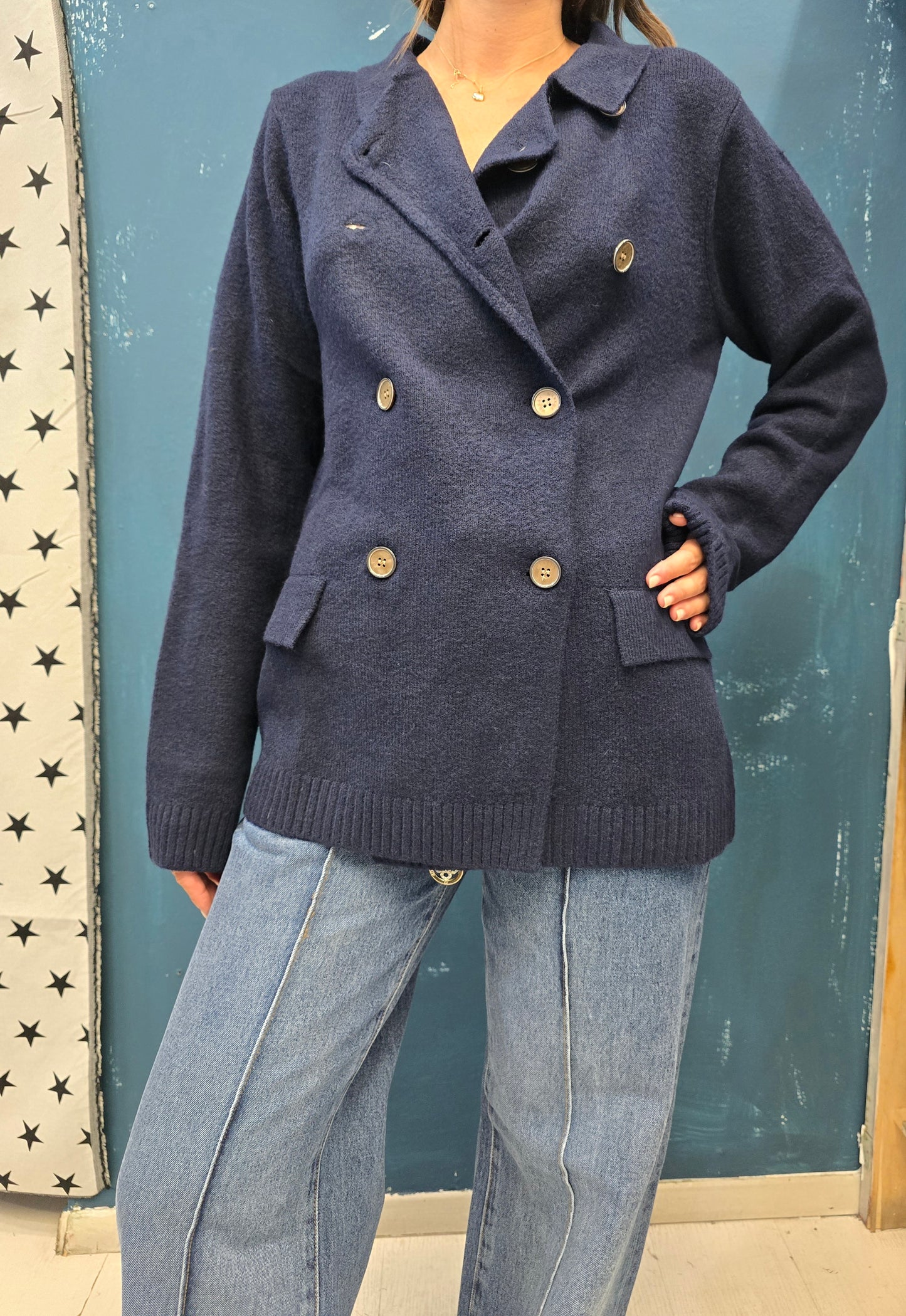 Cappotto Maglia Doppiopetto Blu