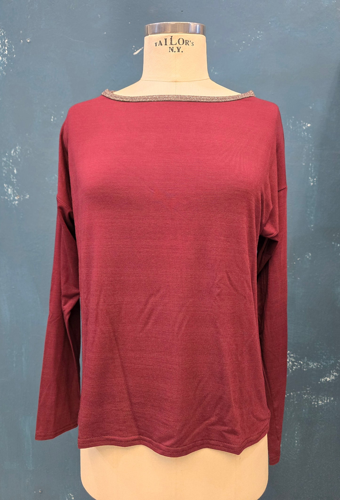 T-Shirt Viscosa Manica Lunga Barca Bordatura Lurex