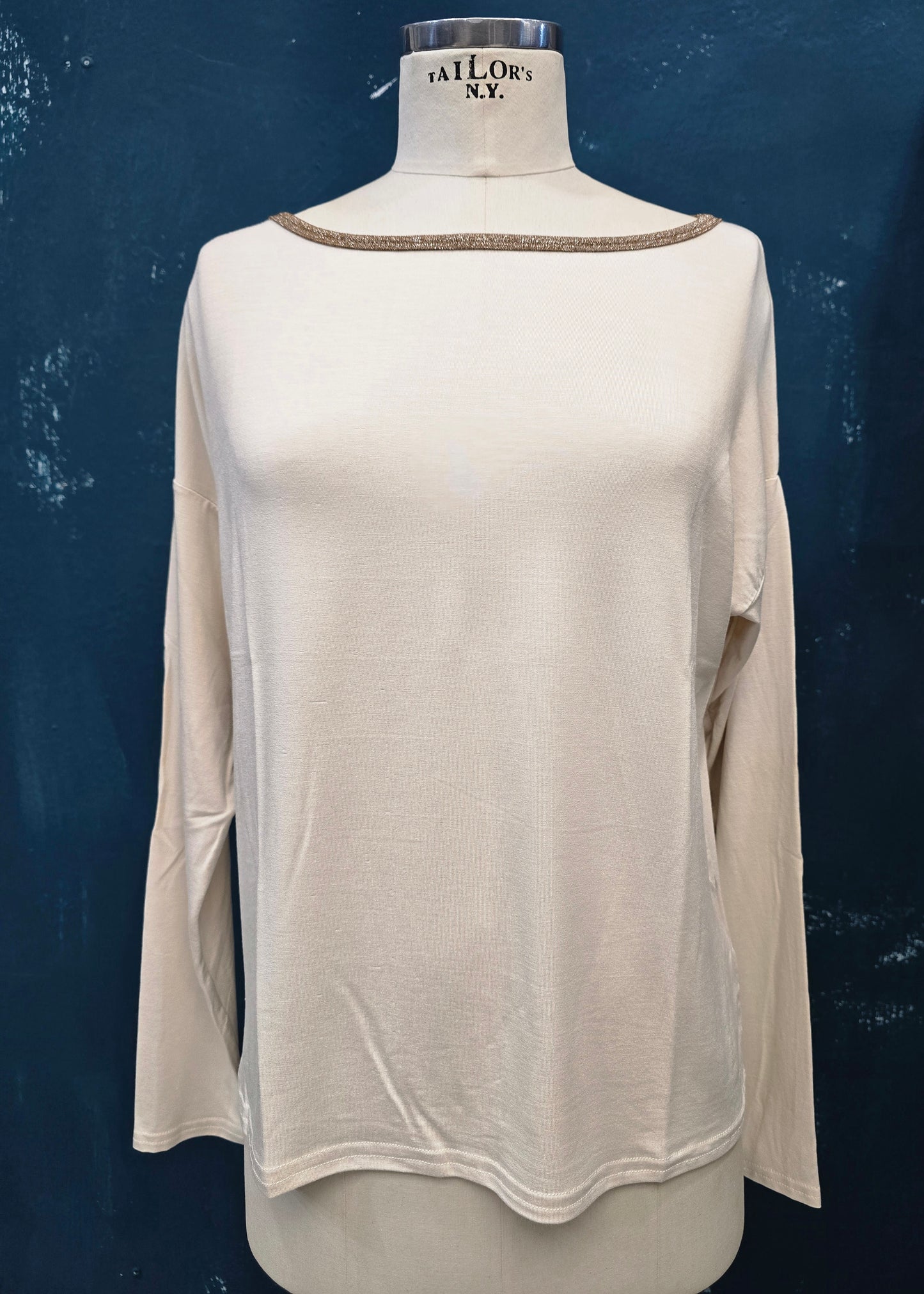 T-Shirt Viscosa Manica Lunga Barca Bordatura Lurex