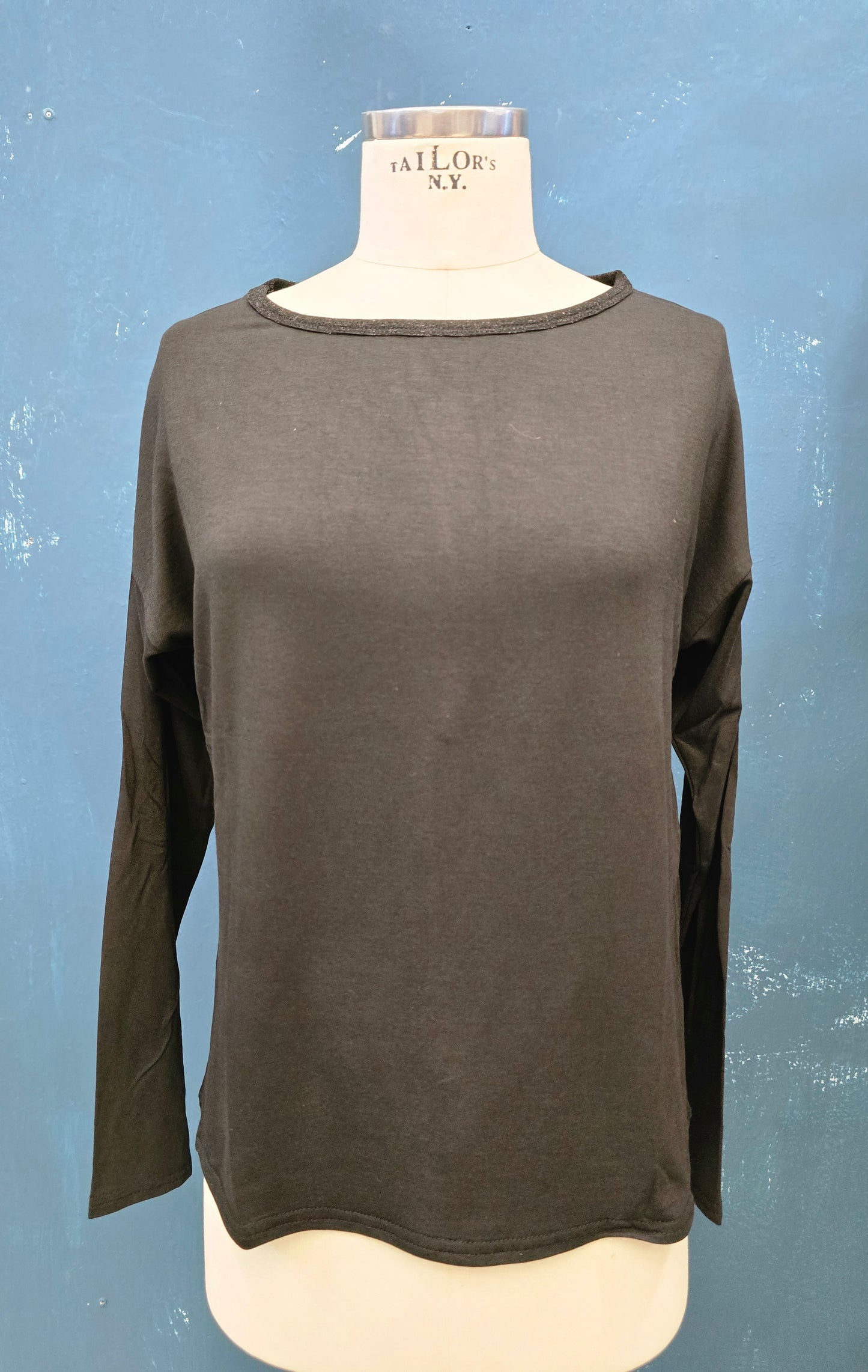 T-Shirt Viscosa Manica Lunga Barca Bordatura Lurex