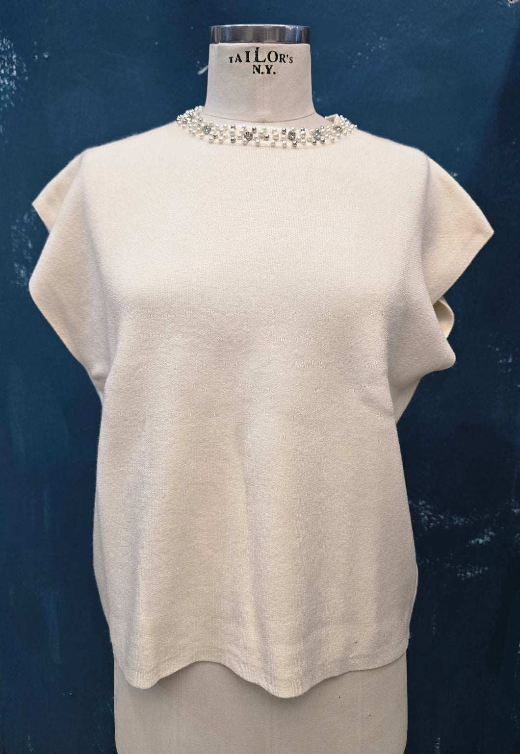 Gilet Paricollo Maglia Perle Strass Collo