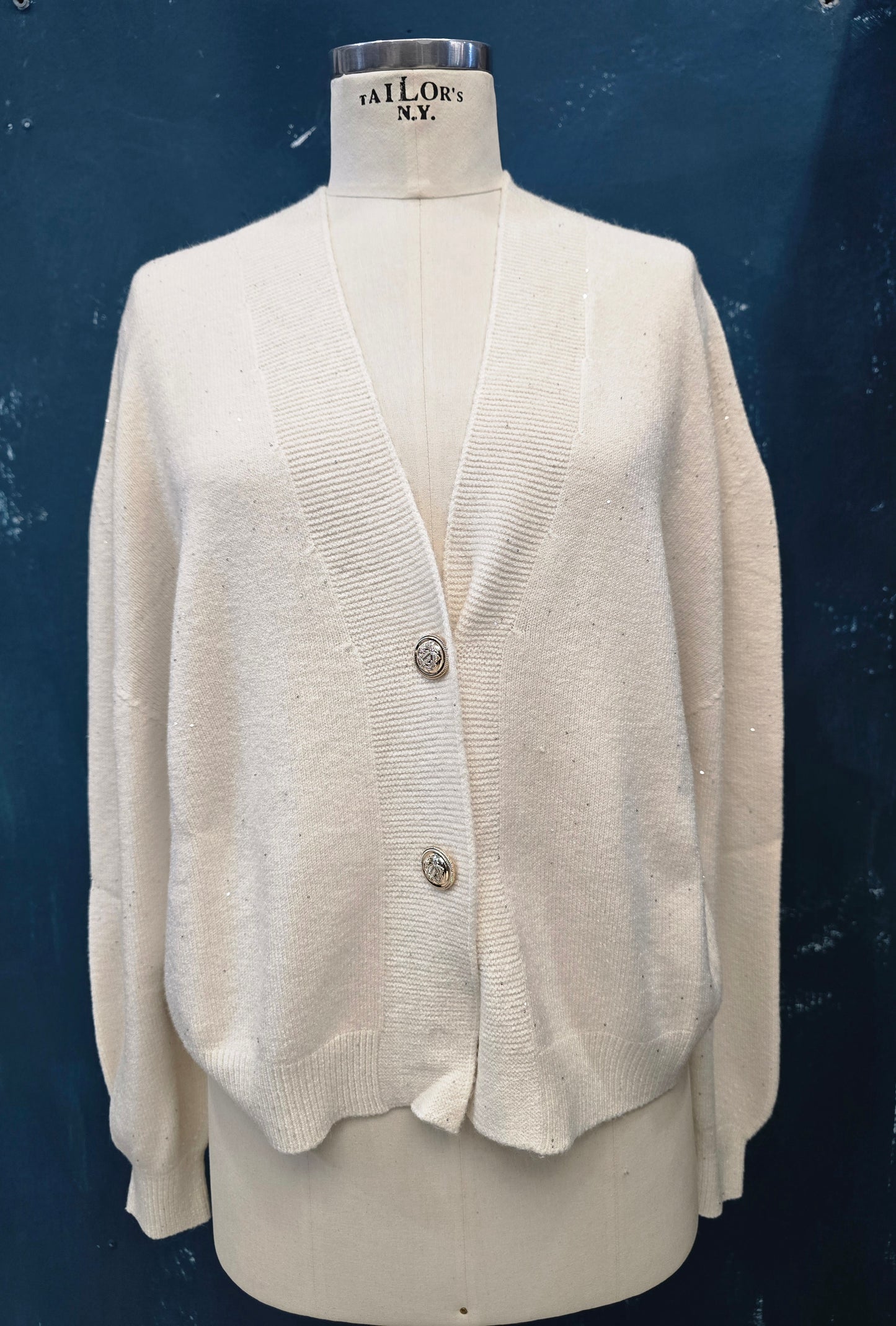 Giacca Maglia Lurex Bottoni Oro Lunghezza Fianchi