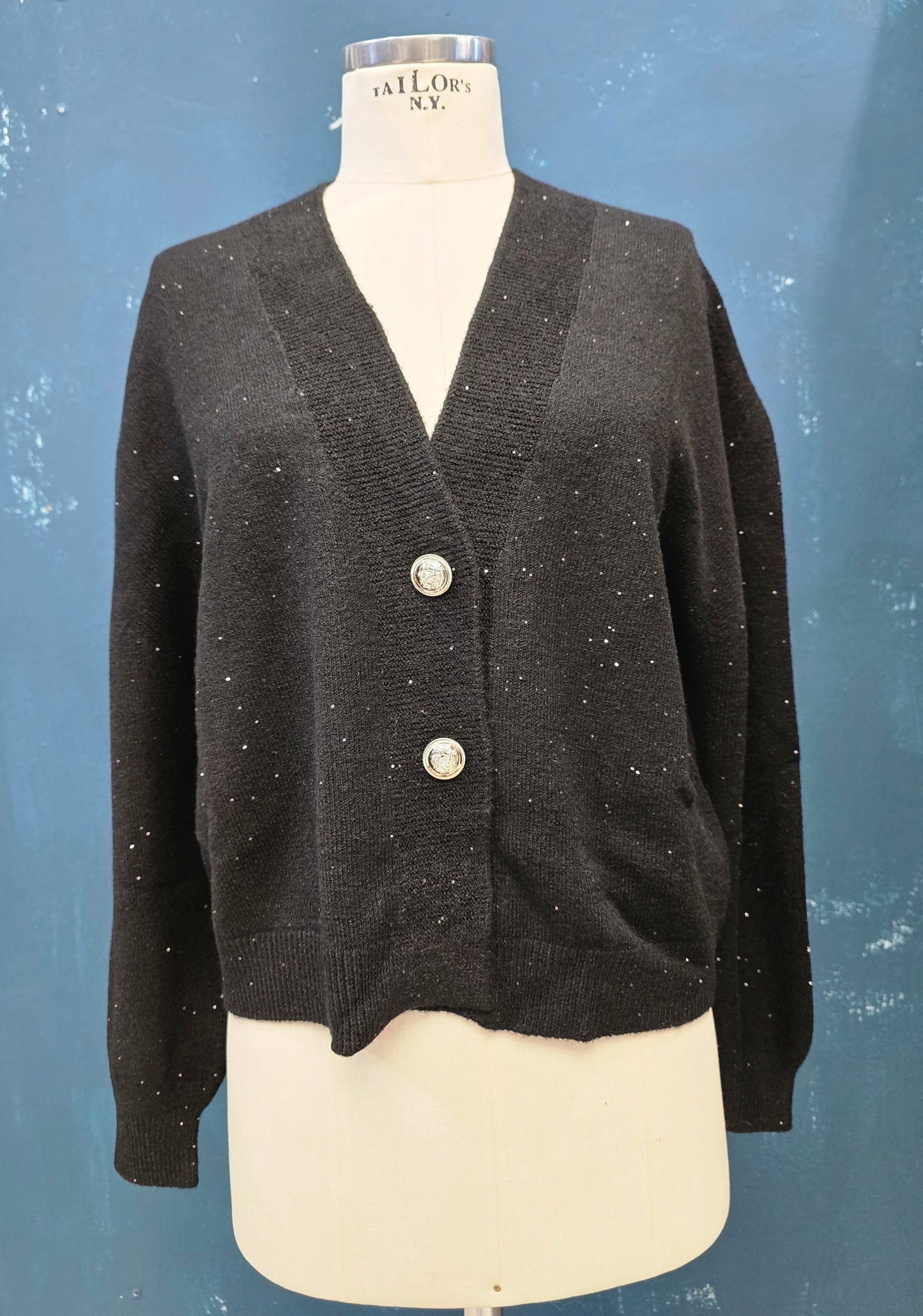 Giacca Maglia Lurex Bottoni Oro Lunghezza Fianchi