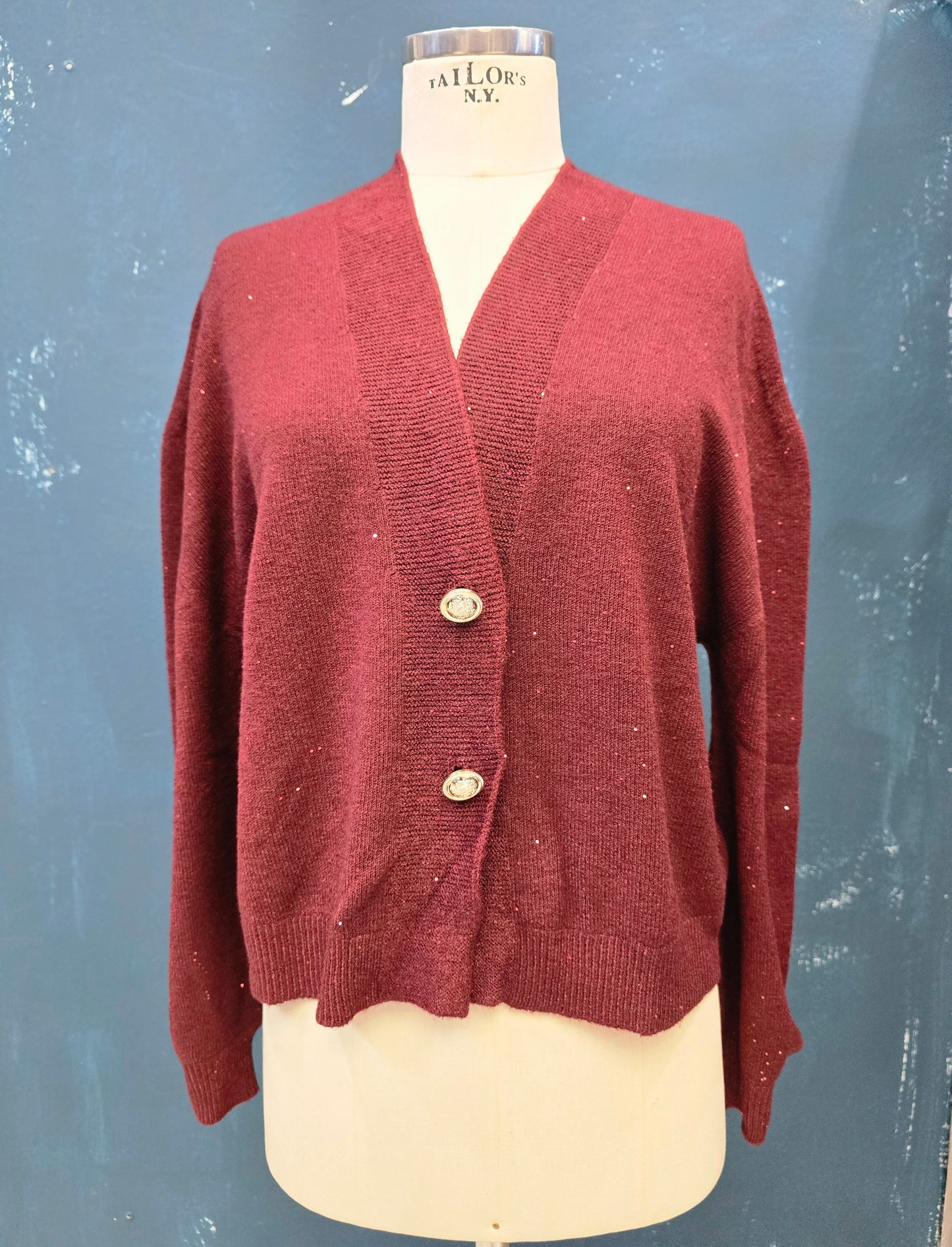 Giacca Maglia Lurex Bottoni Oro Lunghezza Fianchi