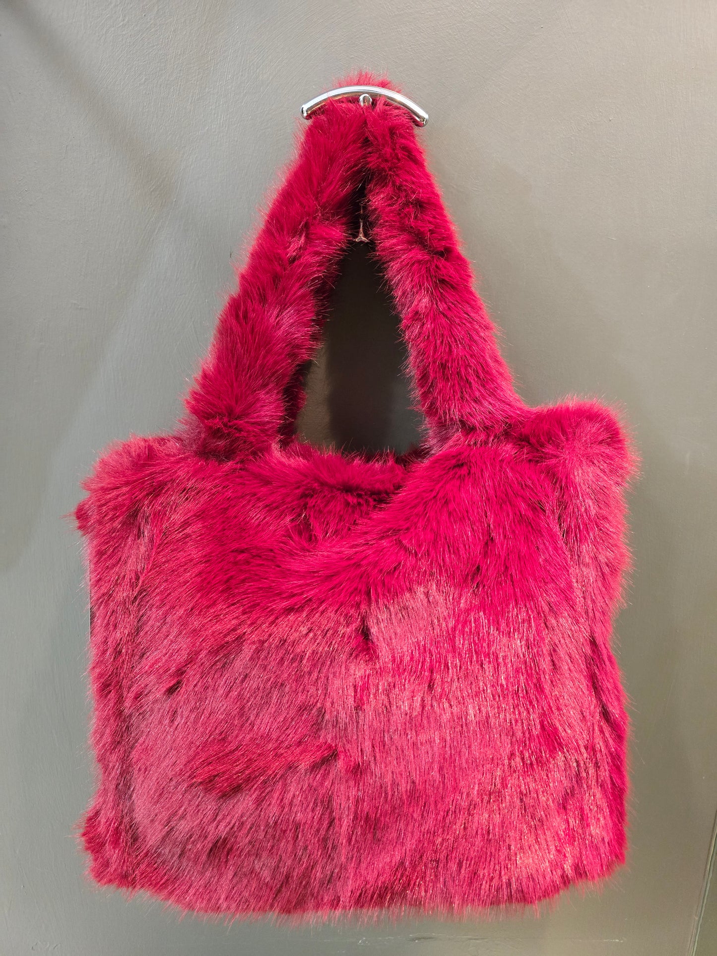 Borsa Grande Ecopelliccia Capiente Zip Bordeaux