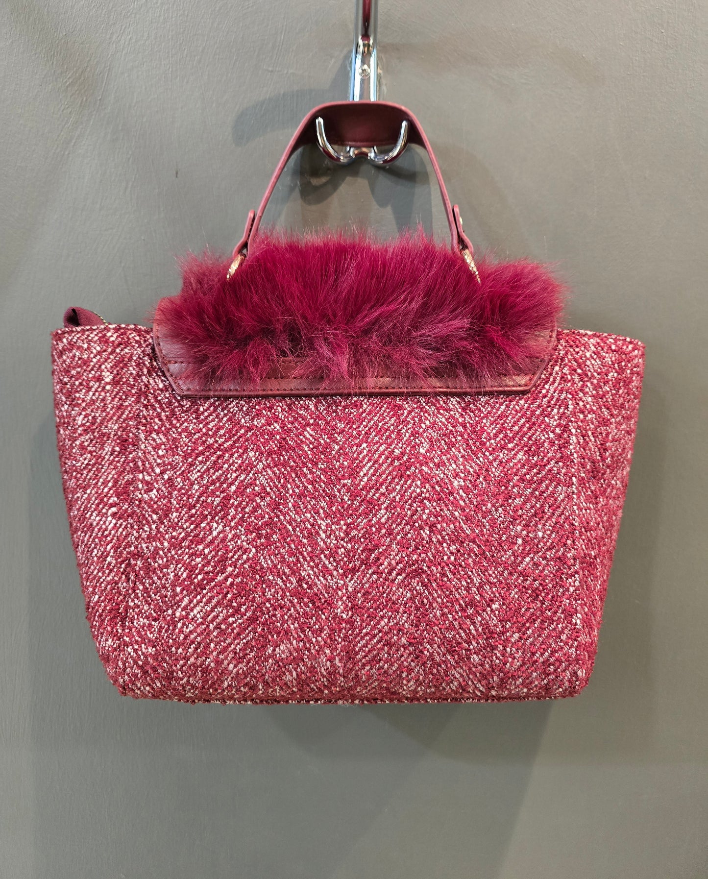 Borsa Panno Spigato Pattina Ecopelliccia Bordeaux