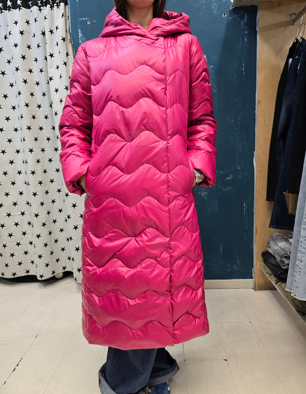 Piumino Lungo Ecologico Appoggiato Fucsia Taglia 42