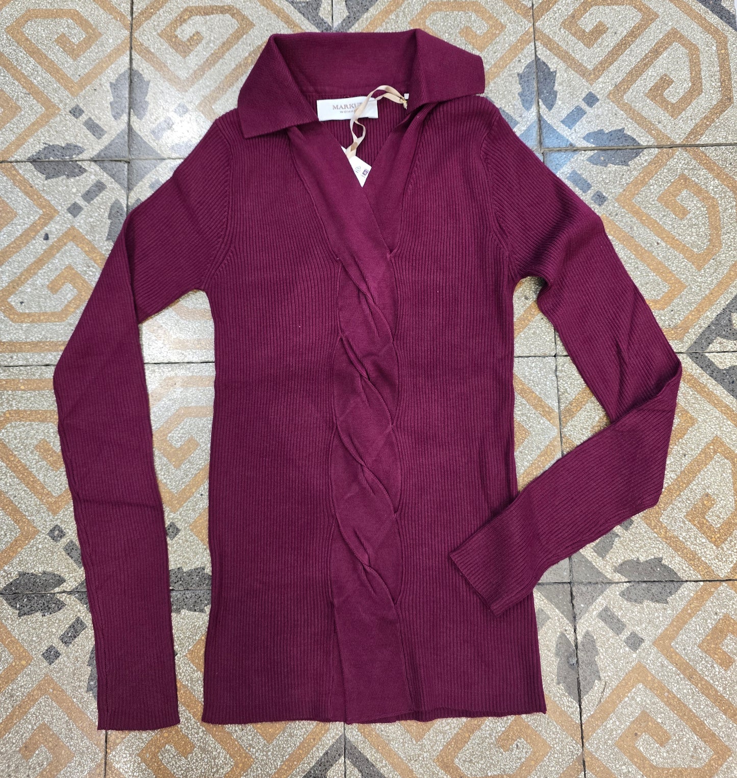 Maglia Costine Treccia Verticale Davanti Polo