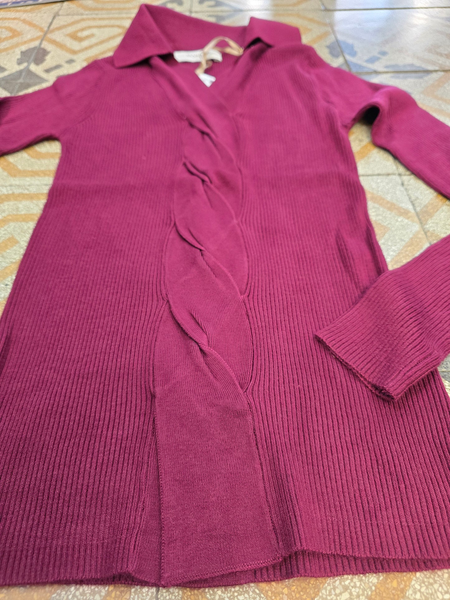 Maglia Costine Treccia Verticale Davanti Polo