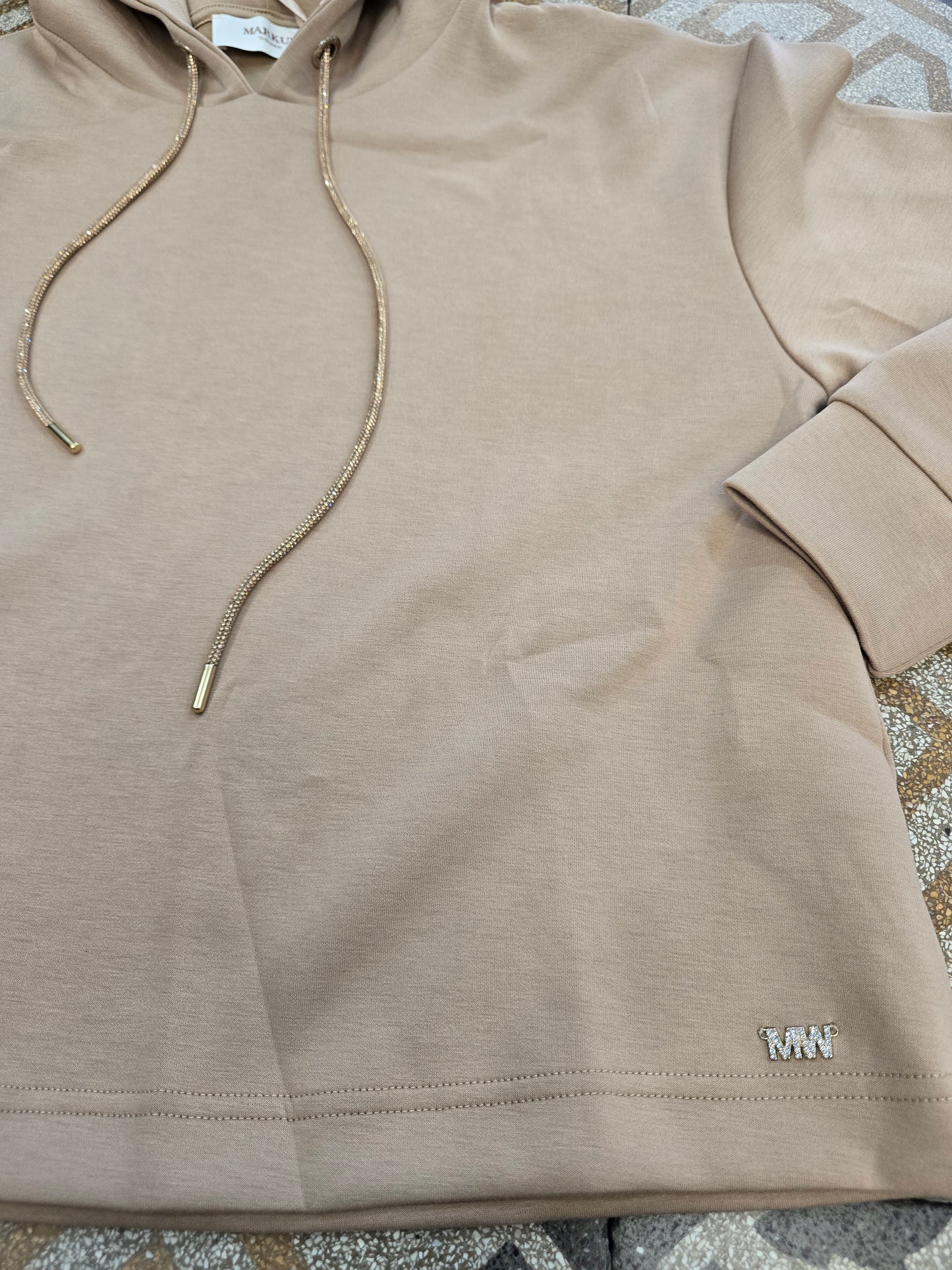 Felpa Cappuccio Interlock Viscosa Coulisse Strass