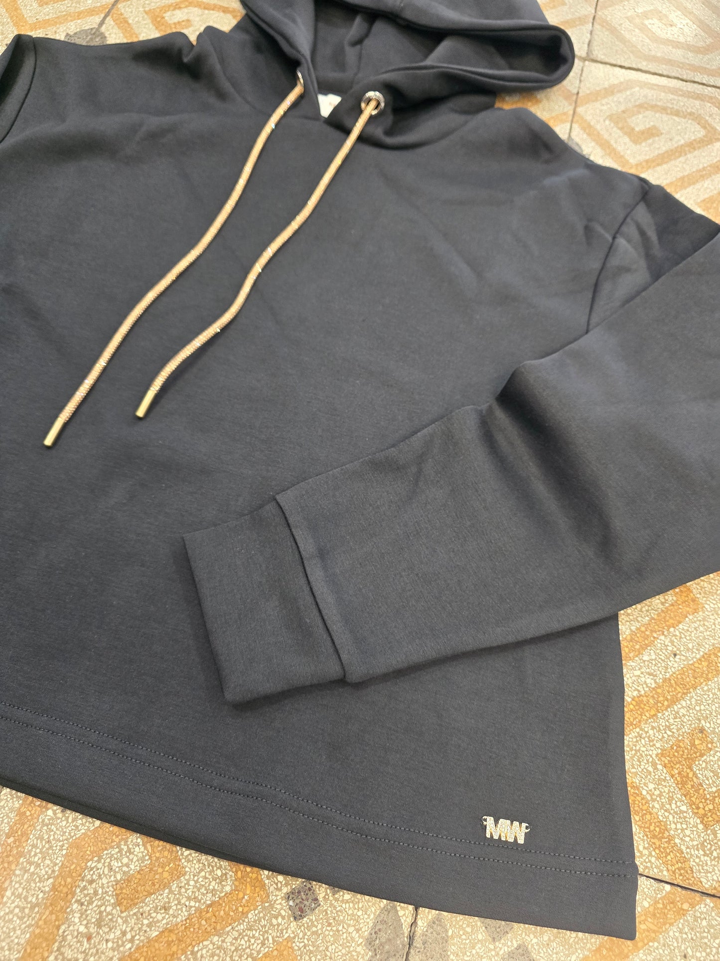 Felpa Cappuccio Interlock Viscosa Coulisse Strass