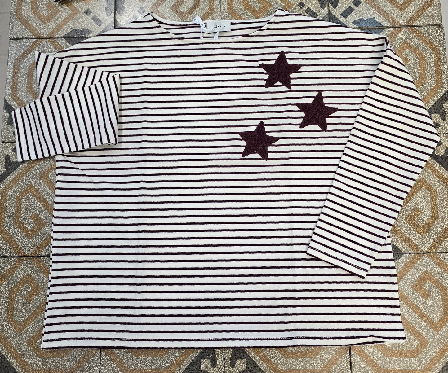 Felpa Rigata Scollo Barca Stelle Ricamate