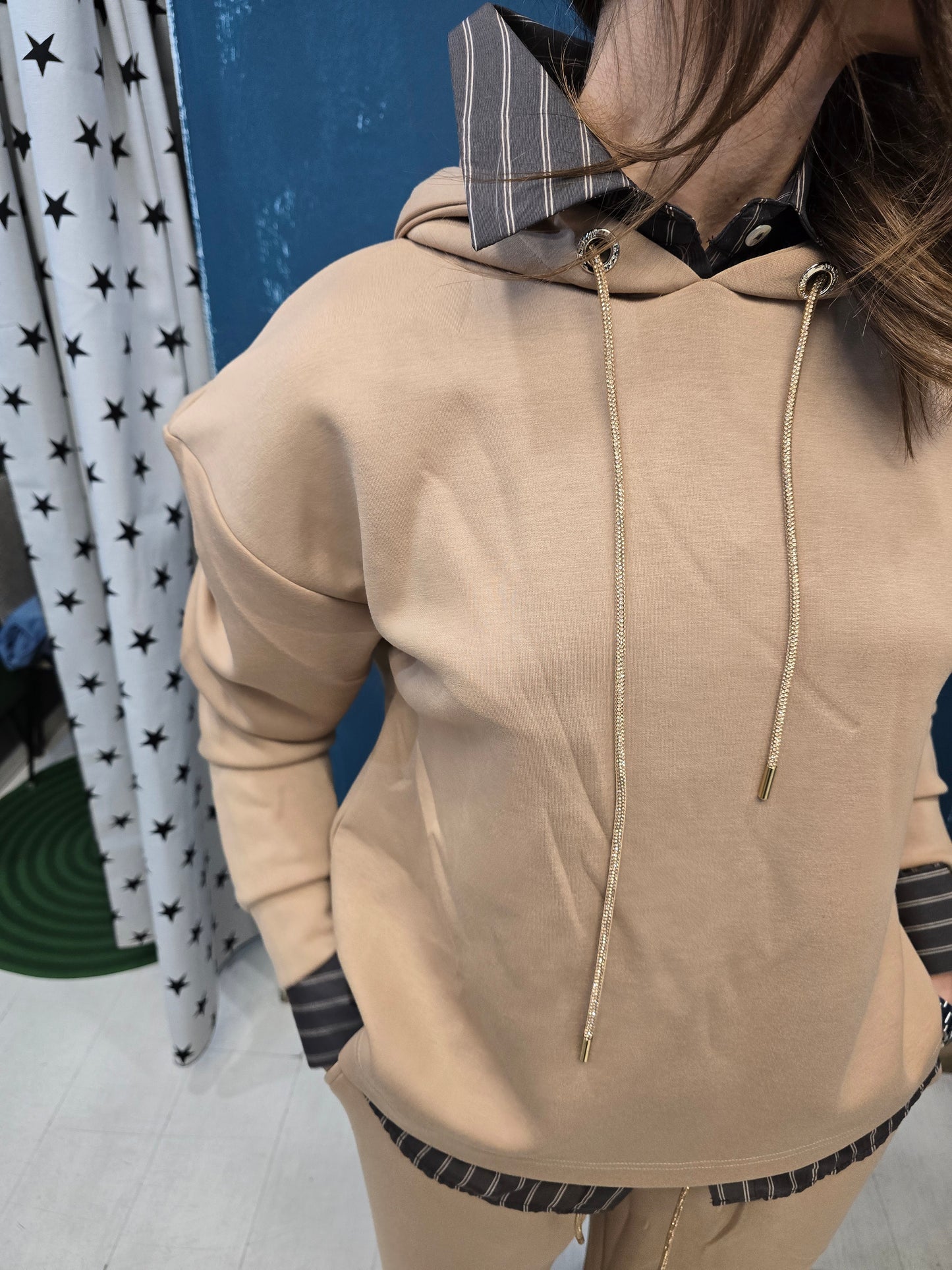 Felpa Cappuccio Interlock Viscosa Coulisse Strass