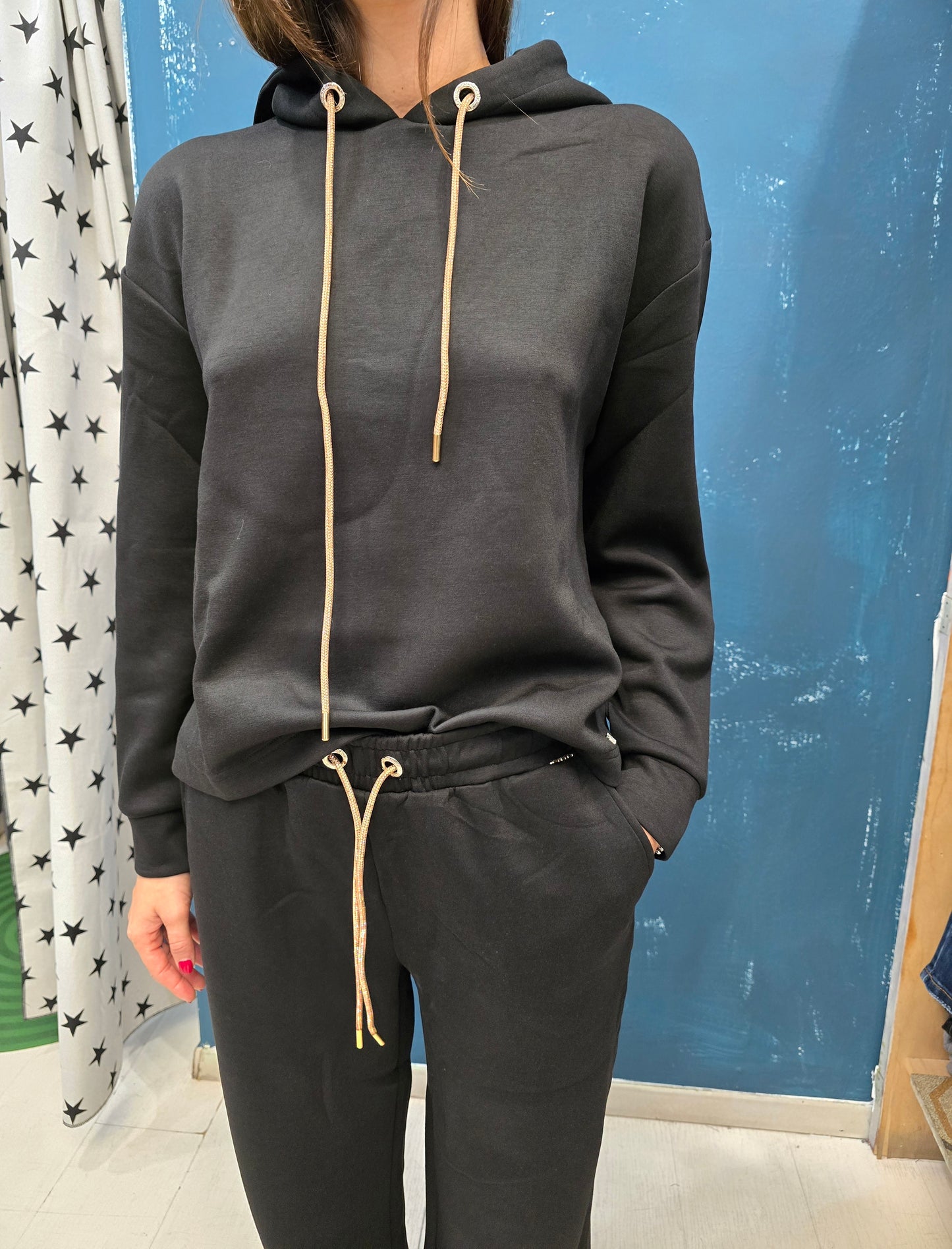 Felpa Cappuccio Interlock Viscosa Coulisse Strass