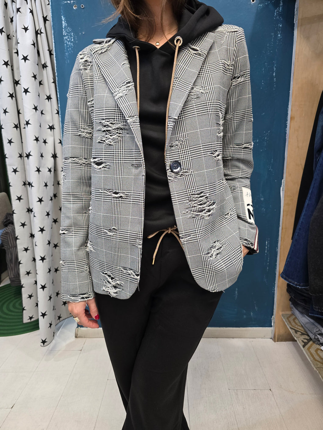 Giacca Doppio Tessuto Check Sfrangiature Milano