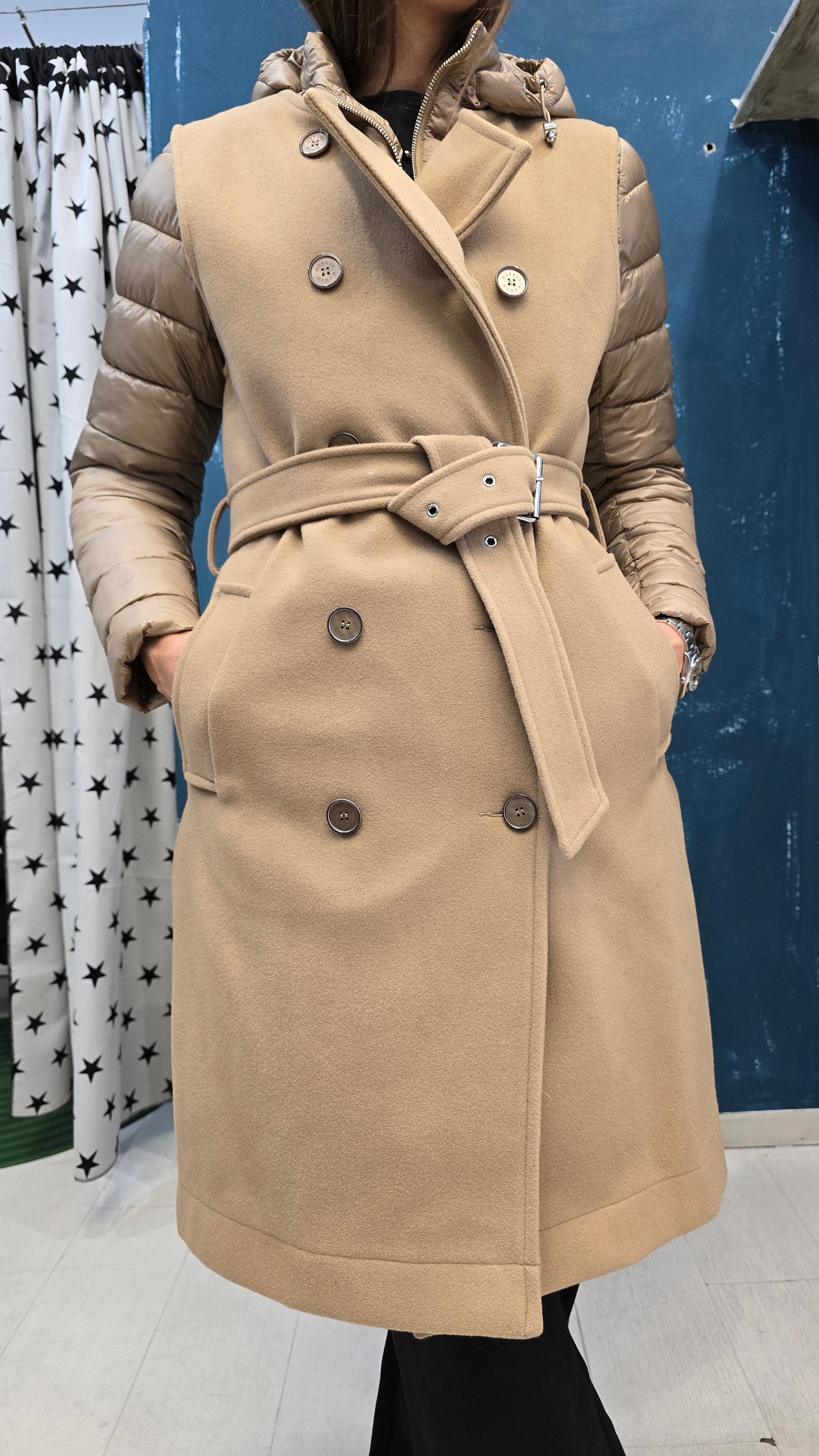 Piumino Doppio Lungo Due Pezzi Cappuccio Gilet