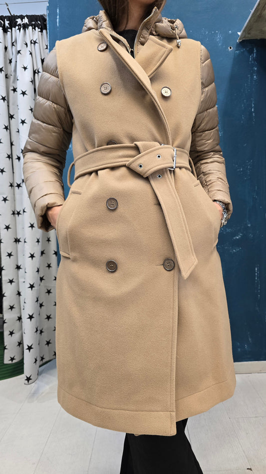 Piumino Doppio Lungo Due Pezzi Cappuccio Gilet