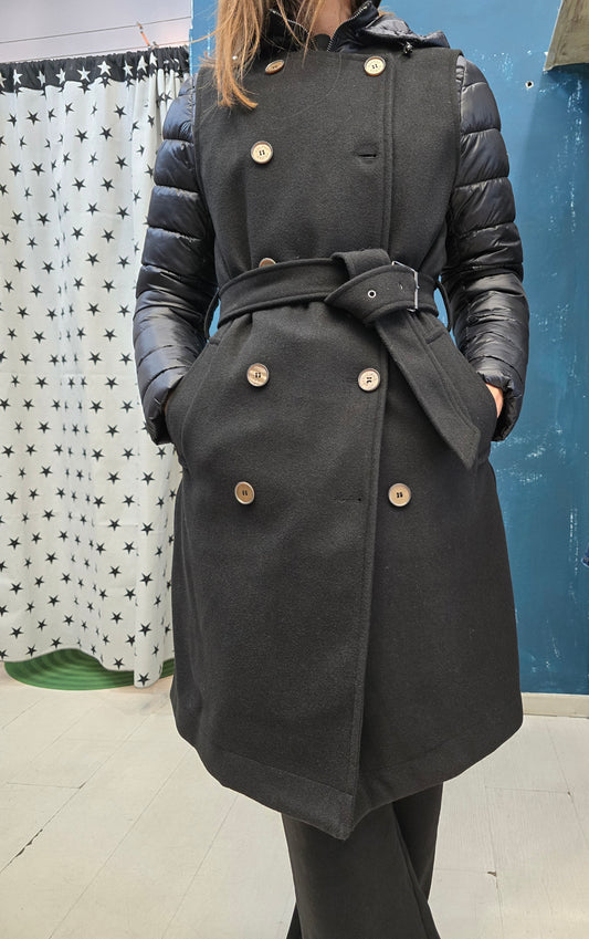 Piumino Doppio Lungo Due Pezzi Cappuccio Gilet