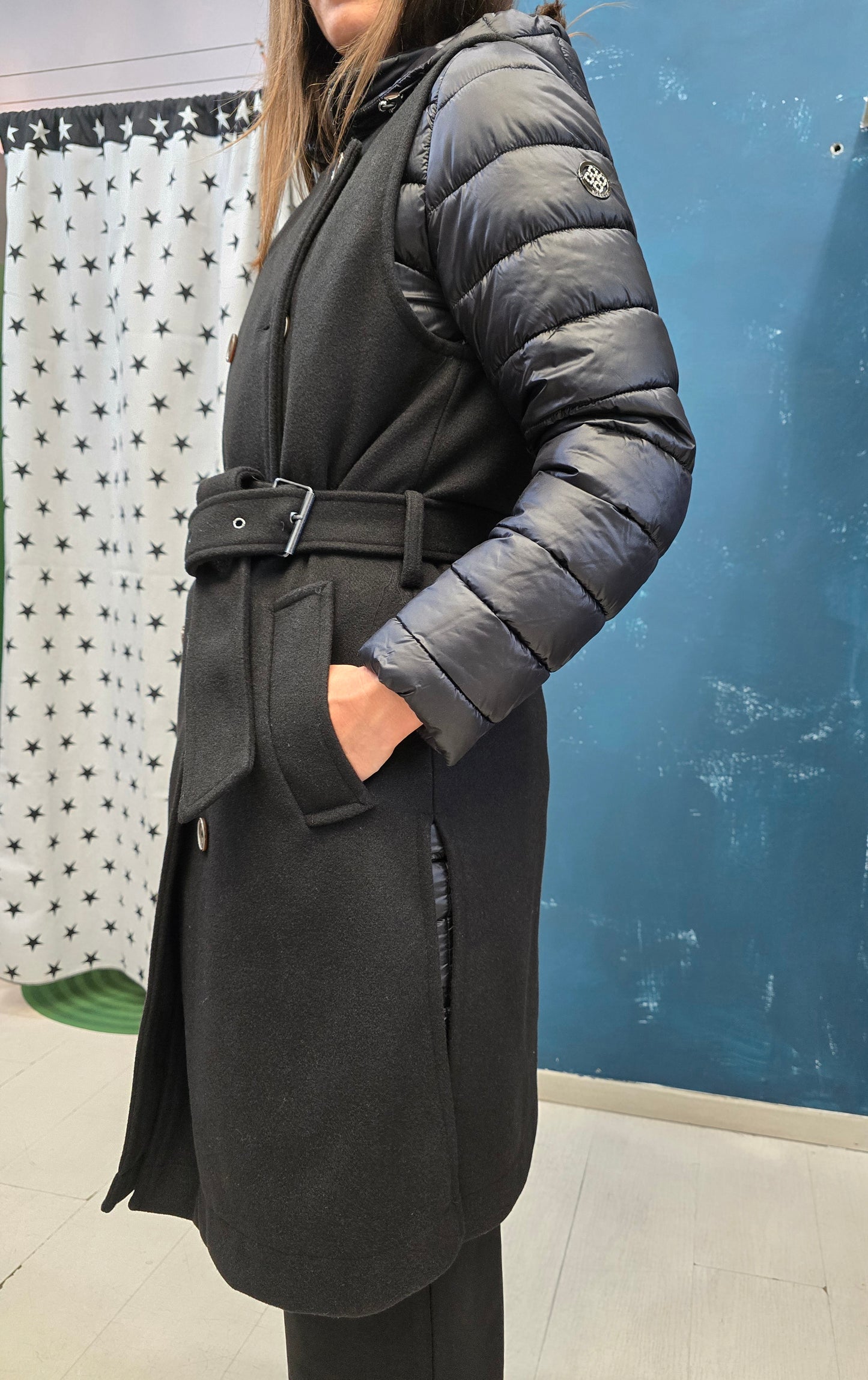 Piumino Doppio Lungo Due Pezzi Cappuccio Gilet