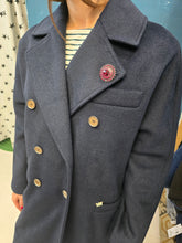 Carica l&#39;immagine nel visualizzatore di Gallery, Cappotto Doppiopetto Lungo Panno Blu Spilla
