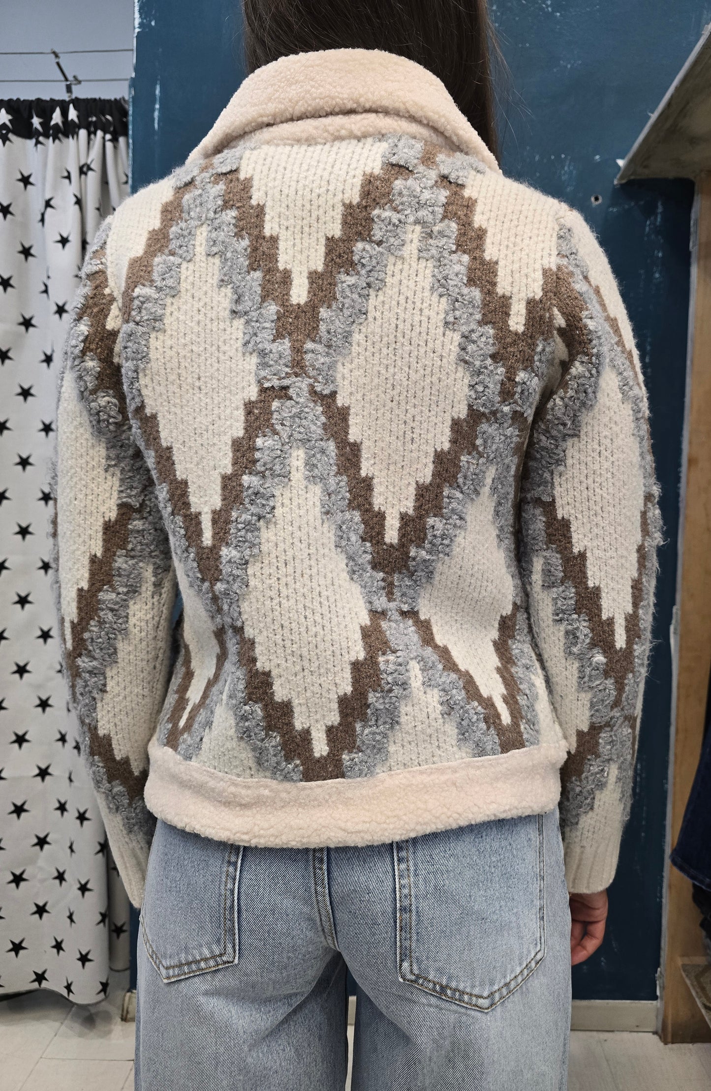 Giubbotto Maglia Pesante Jacquard Abbottonato