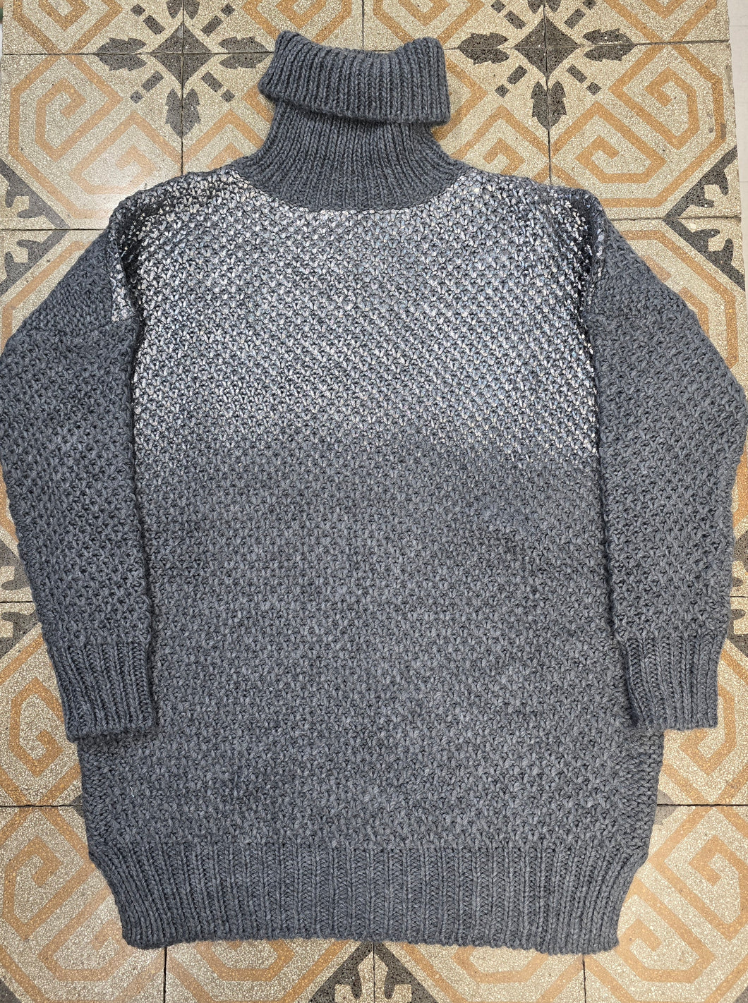 Abito Dolcevita Maglia Effetto Spalmato Grigio