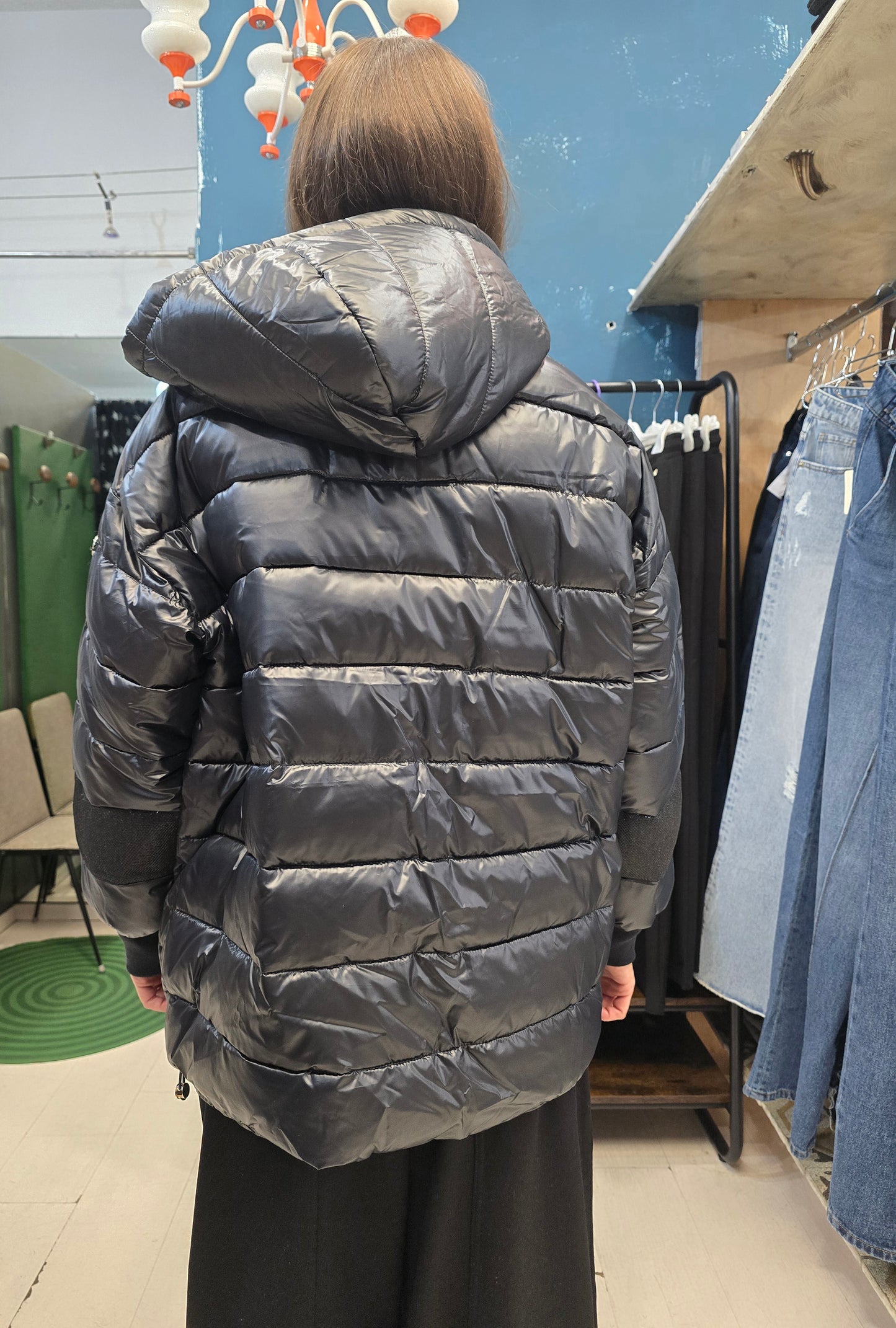 Piumino Ecologico Over Cappuccio Removibile Nero