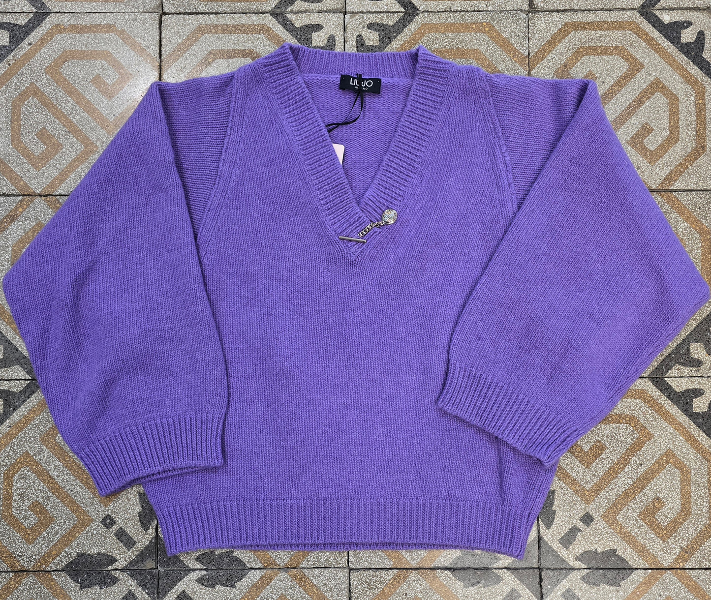 Maglia Scollo V Corta Kimono Viola Taglia 42