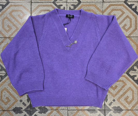 Maglia Scollo V Corta Kimono Viola Taglia 42
