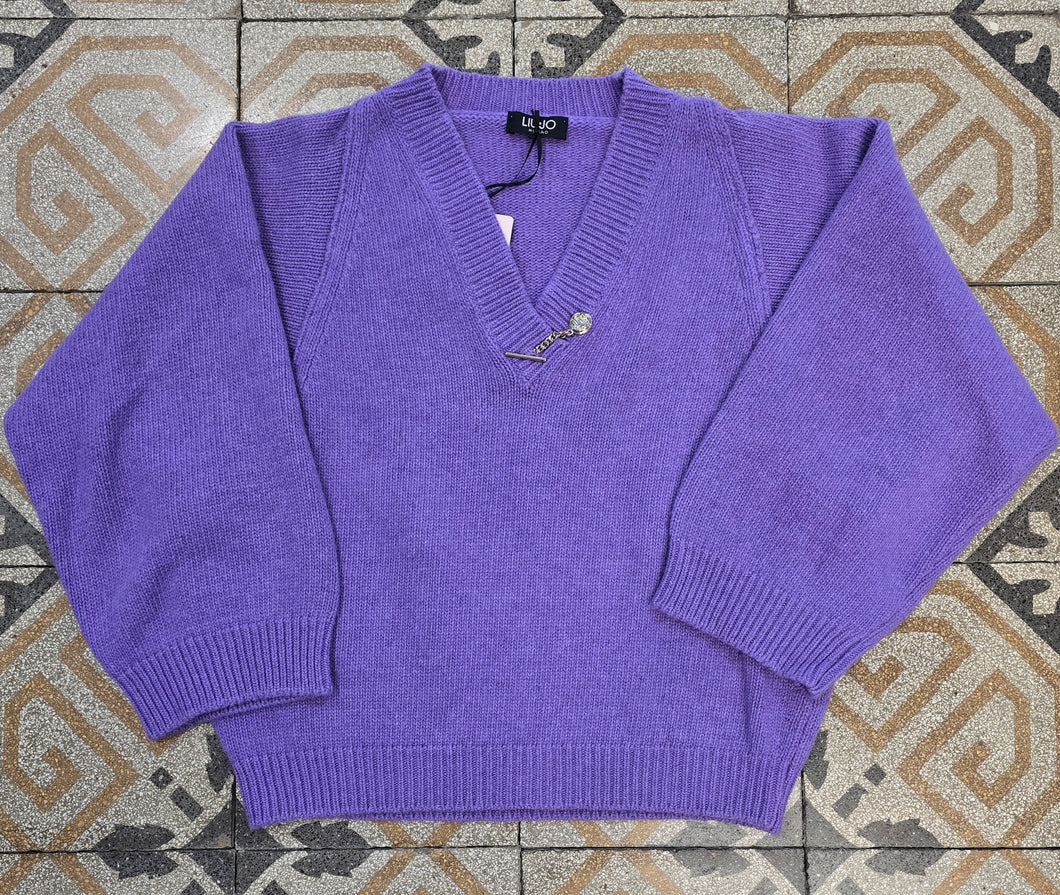 Maglia Scollo V Corta Kimono Viola Taglia 42