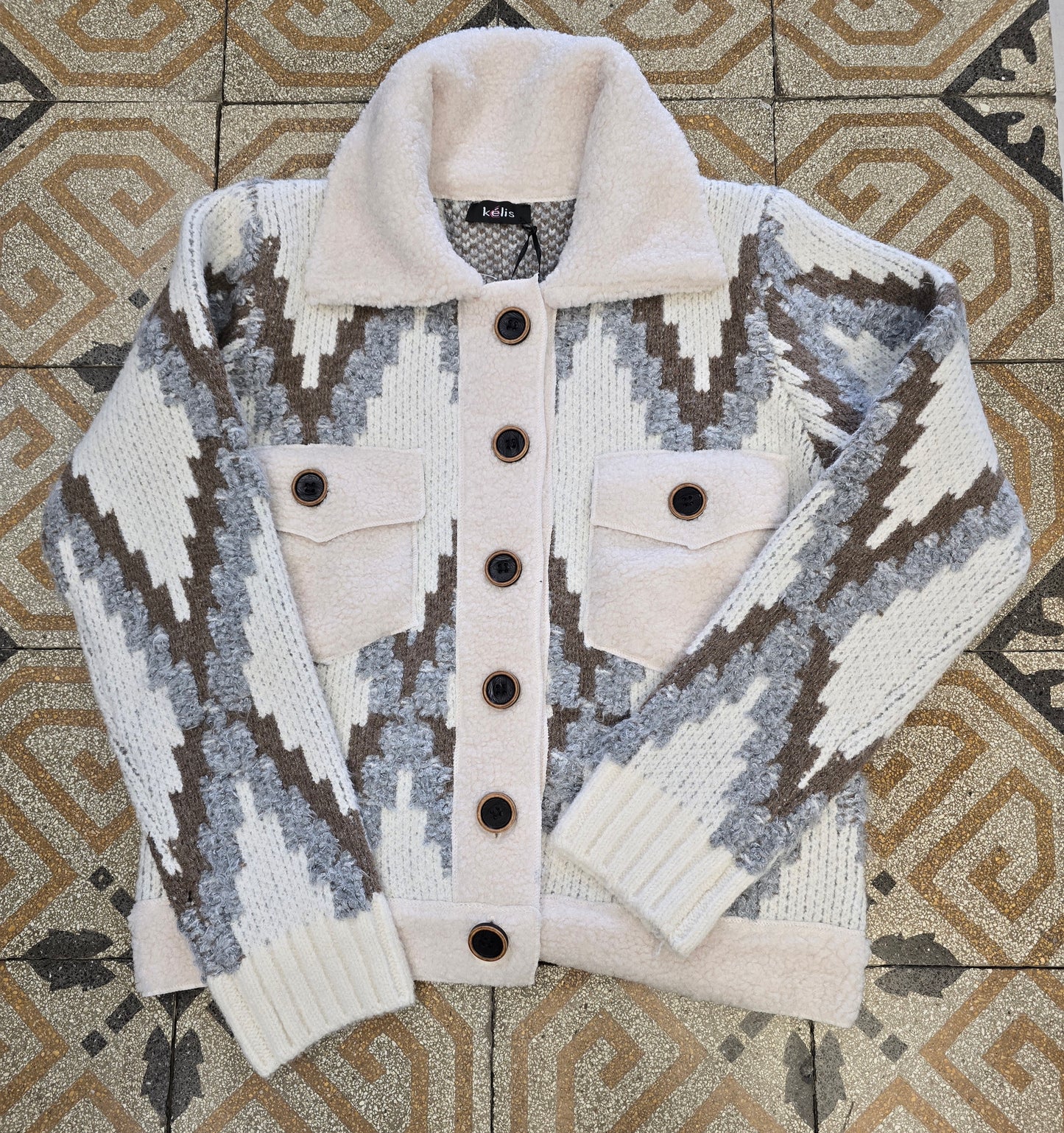 Giubbotto Maglia Pesante Jacquard Abbottonato