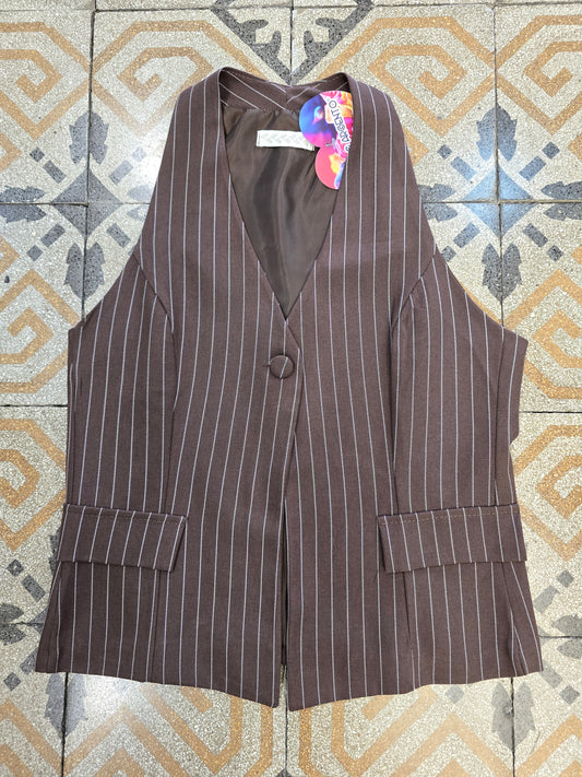 Gilet Gessato Marrone Abbottonato