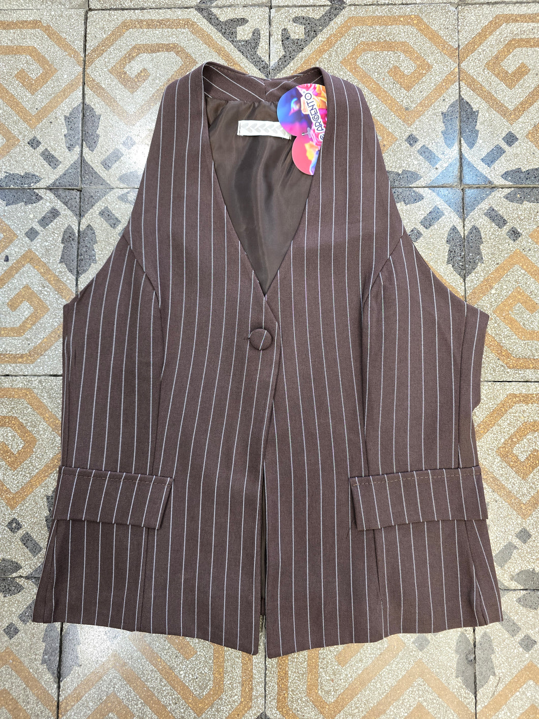 Gilet Gessato Marrone Abbottonato