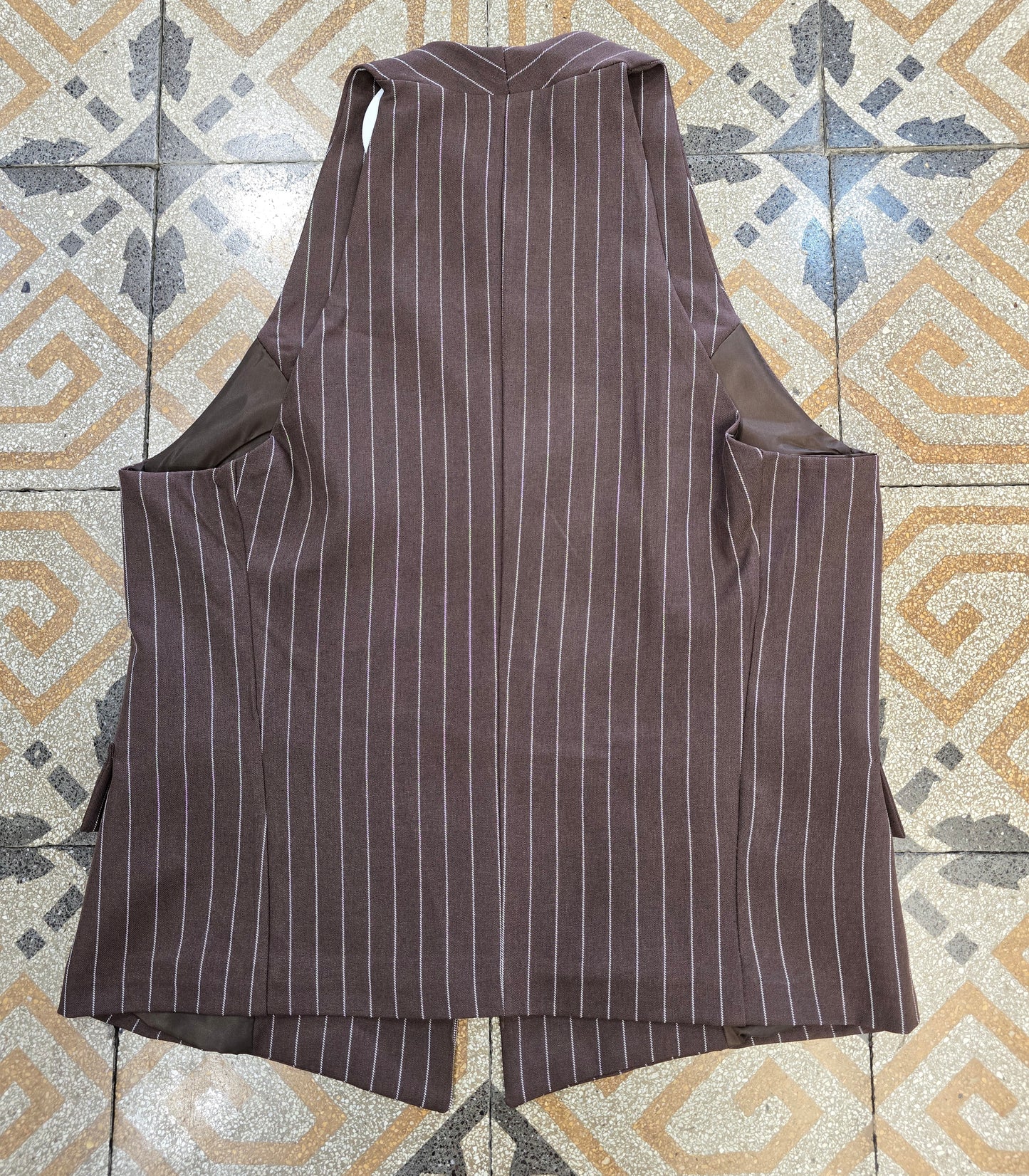 Gilet Gessato Marrone Abbottonato