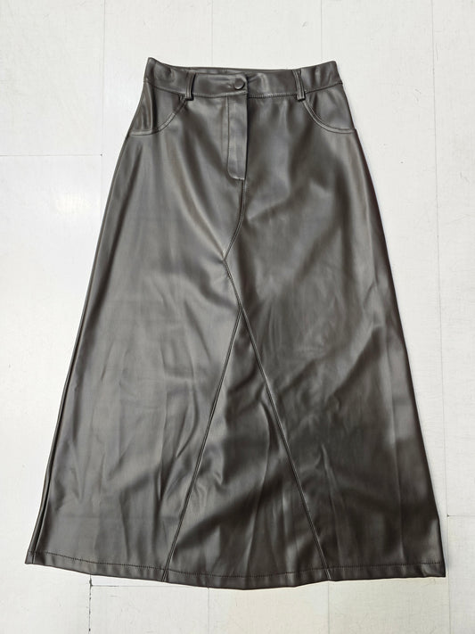 Gonna Lunga Ecopelle Svasata Marrone Scuro