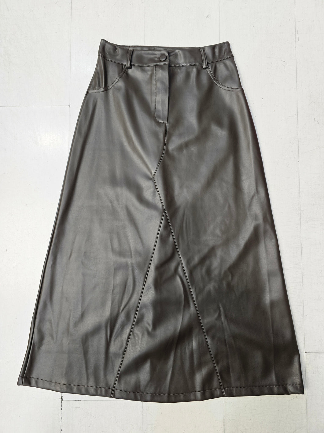 Gonna Lunga Ecopelle Svasata Marrone