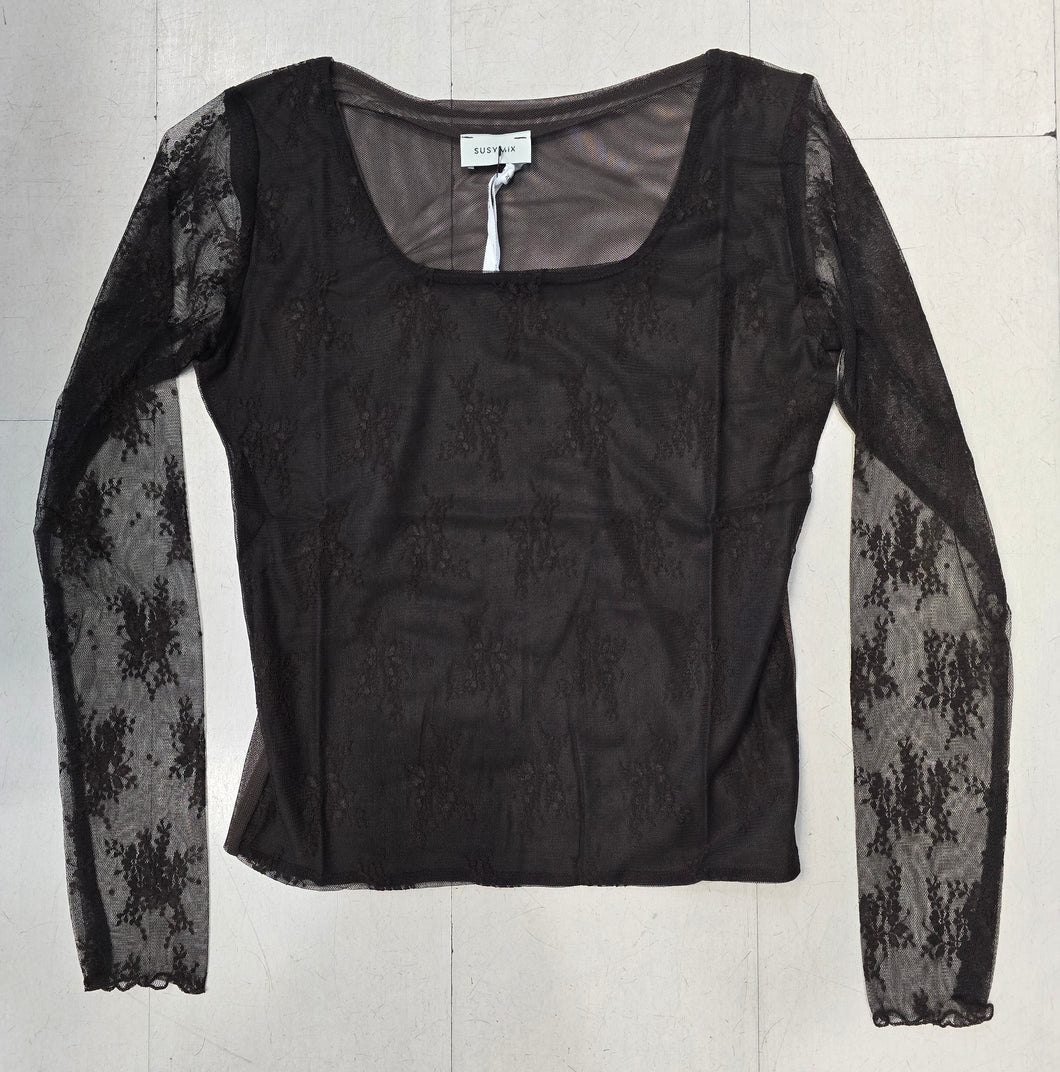 Maglia Pizzo Aderente Scollo Quadrato