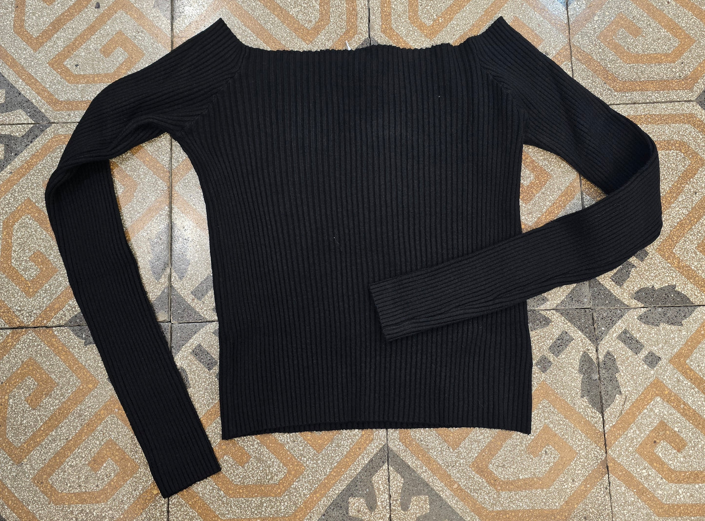 Maglia Costine Corta Scollo Barca Aderente