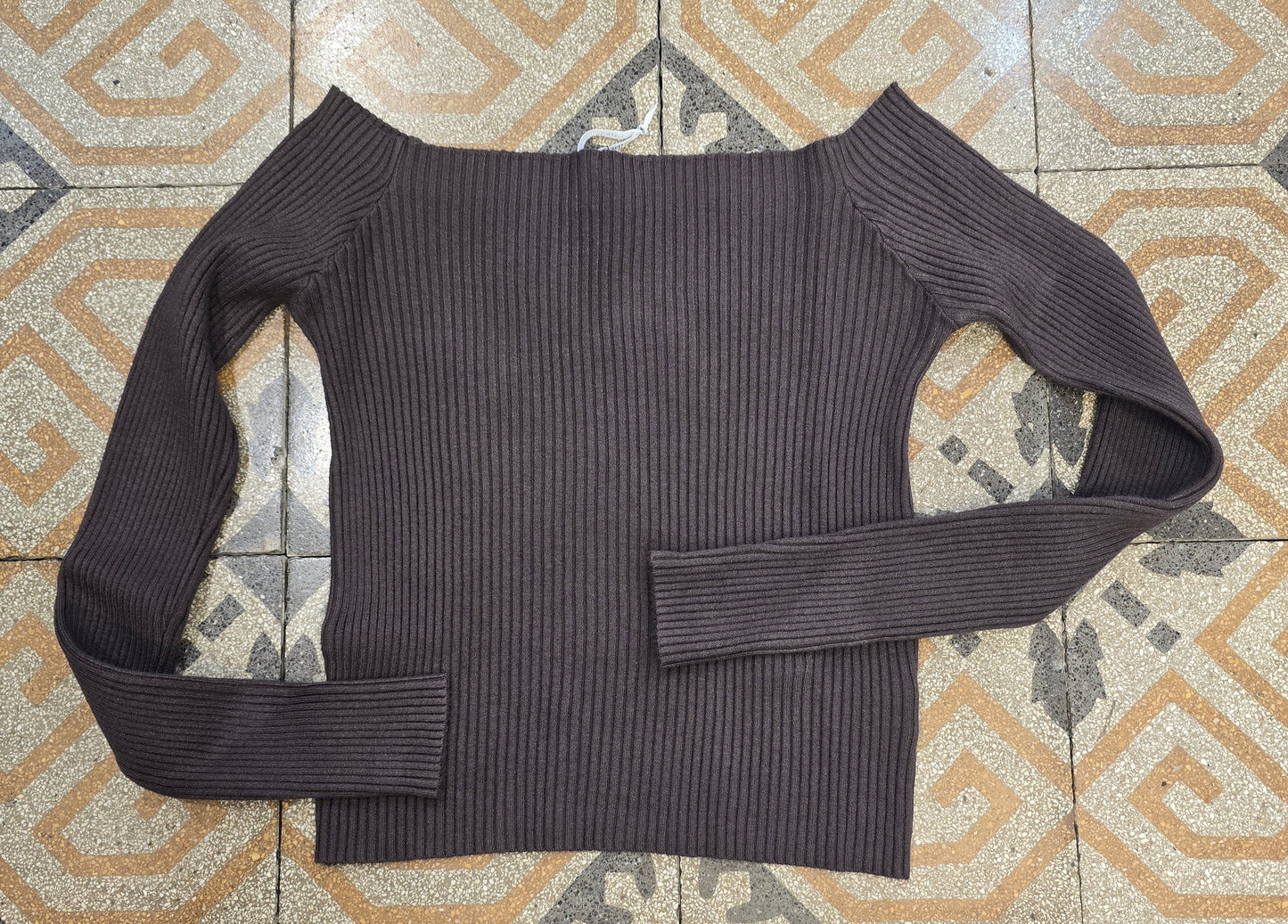 Maglia Costine Corta Scollo Barca Aderente