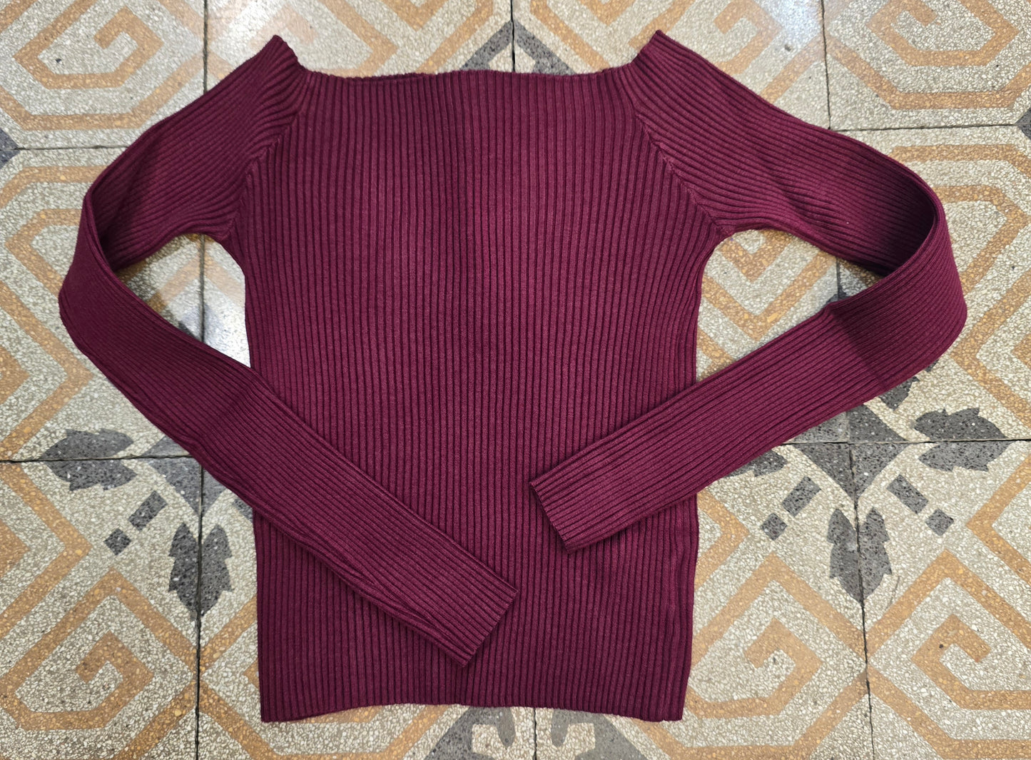 Maglia Costine Corta Scollo Barca Aderente