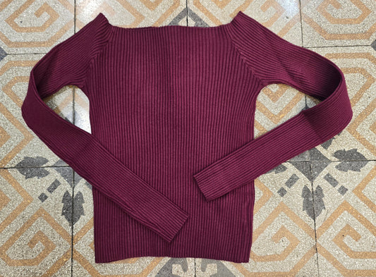 Maglia Costine Corta Scollo Barca Aderente