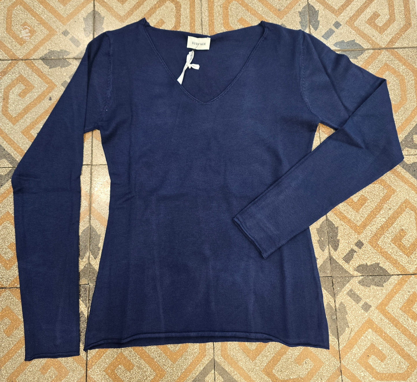 Maglia Scollo V Viscosa Calda Aderente