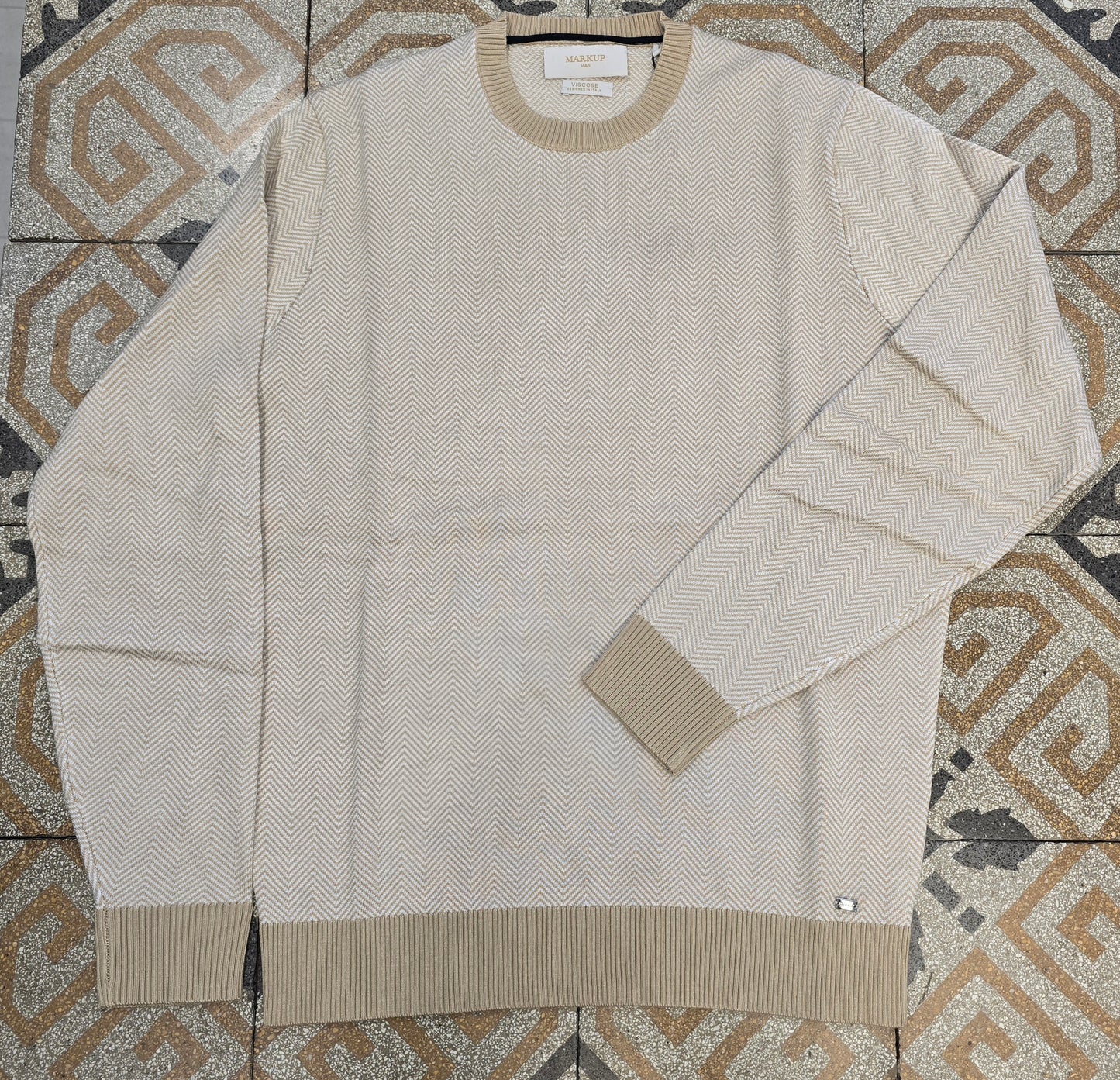 Maglia Paricollo Spigata Beige Bianco 80% Viscosa