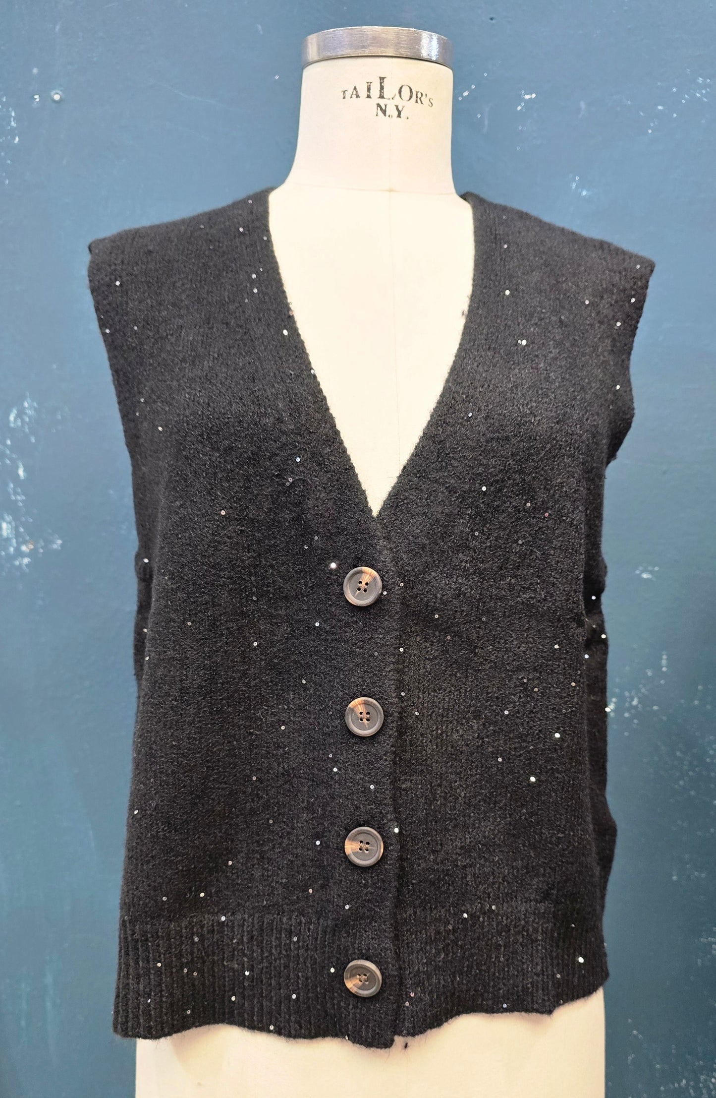 Gilet Maglia Abbottonato Paillettes Filato