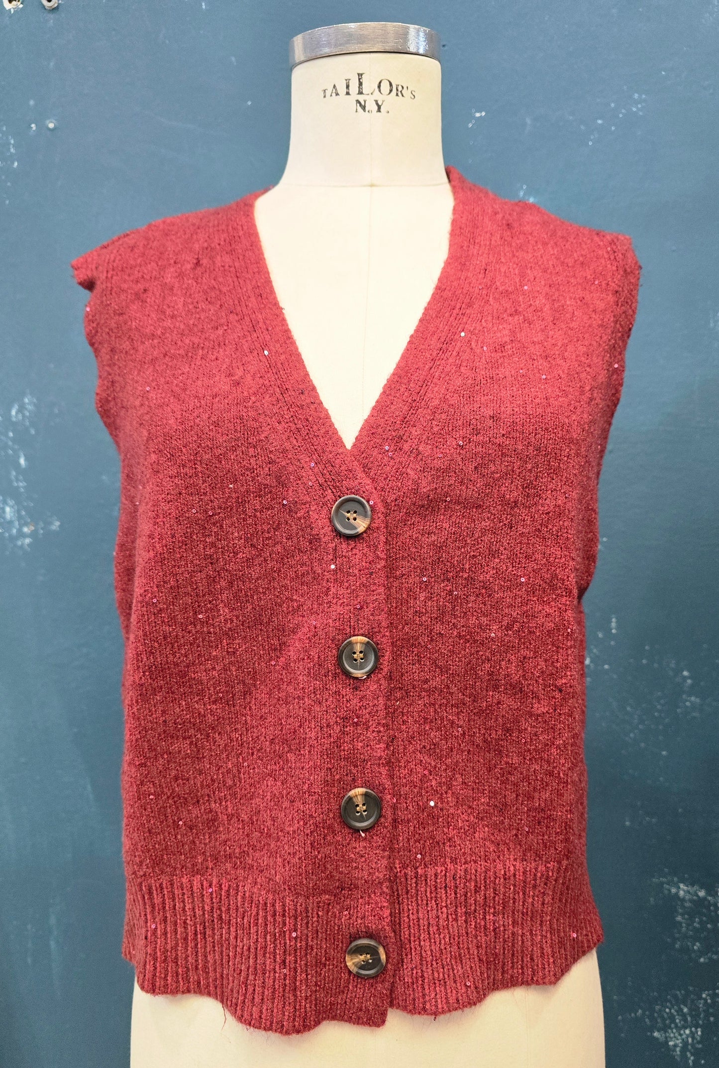 Gilet Maglia Abbottonato Paillettes Filato