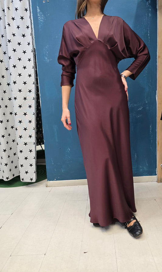 Abito Lungo Raso Scollo V Maniche 3/4