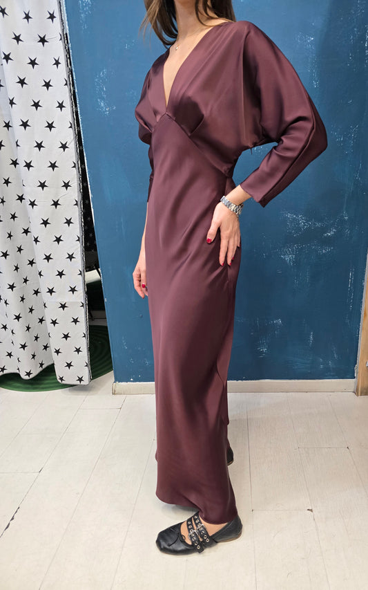 Abito Lungo Raso Scollo V Maniche 3/4