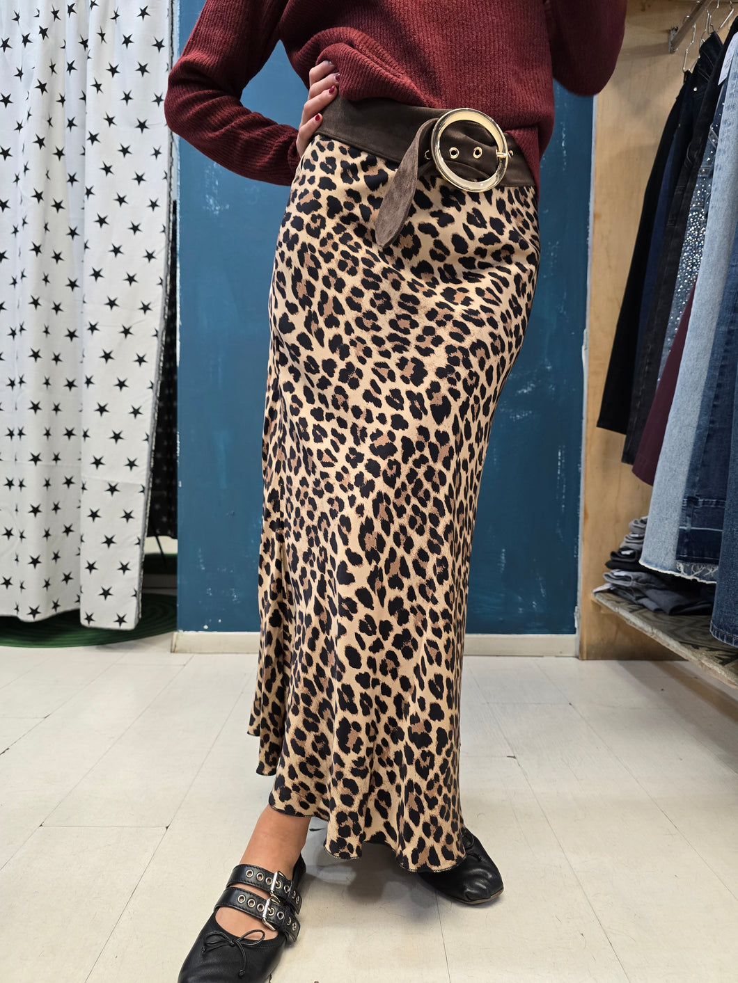 Gonna Raso Animalier Svasata Elastico